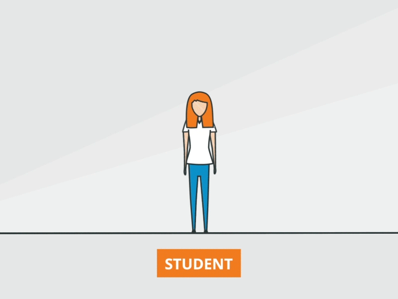 Student animation character girl hair line art pants person student
