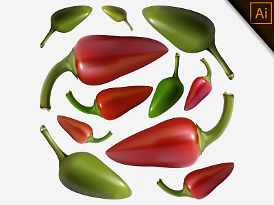 Vector illustration of red and green chili with gradient mesh capsicum chili design gradient mesh healthy illustration meshfill meshfill art natural organic paprika pepper realism realistic vector vegetable