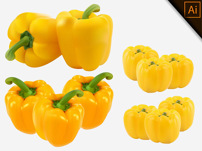 Vector illustration of fresh Yellow Paprika with realistic capsicum chili design fruit gradient mesh healthy illustration meshfill meshfill art natural organic paprika pepper realism realistic vector vegetable