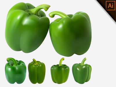 Fresh Photo realistic Dark green paprika