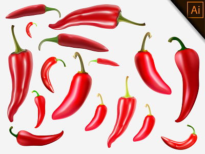 Fresh Red Chili Realistic With Gradient Mesh capsicum chili design fruit gradient mesh healthy illustration meshfill meshfill art natural organic paprika pepper realism realistic vector vegetable
