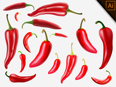 Fresh Red Chili Realistic With Gradient Mesh