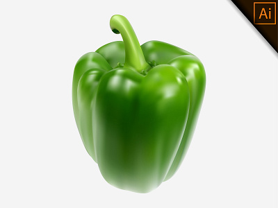 Photo Realistic of Fresh Green Paprika capsicum chili design fruit gradient mesh healthy illustration meshfill meshfill art natural organic paprika pepper realism realistic vector vegetable