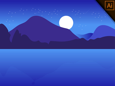 Vector Illustration of a Mountain blue night