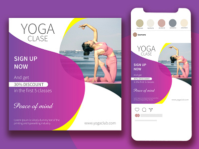 INSTAGRAM / FACEBOOK / SOCIAL MEDIA POST TEMPLATE DESIGN banner business flyer design expercise flyer graphic design gym illustration instagram post flyer post design purple soc social media flyer yoga clase