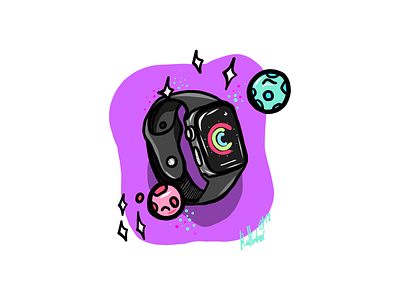 Apple Watch in the Space applewatch colorful gadget illustration planet space violet