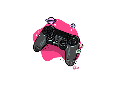 PS4 controller in the Space colorful gadget illustration pink planets ps4 ps4controller space