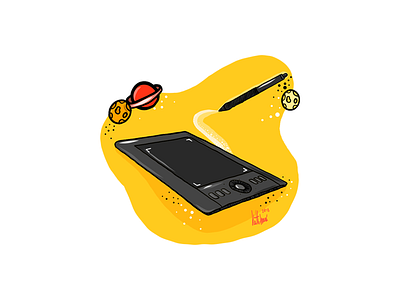 Wacom in the Space colorful gadget illustration planet space wacom yellow