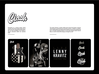 Clash Vintage Guitars – Branding black and white branding brush cursive graphic design guitar hand drawn illustration ligature music old school pen script typography vintage workmark