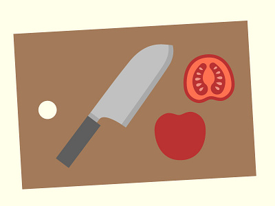 Cooking cutting board design flat knife minimalistic tomato