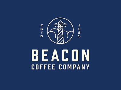 Beacon Coffee Company badge branding coffee color design flat icon illustration lighthouse logo typography vector
