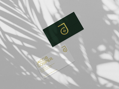 Business Cards - Jacob Cooper badge branding business cards design flash gold green lettering logo modern palm trees pattern photography shadow tropical typography vector