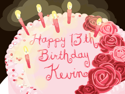 Kevin birthday cake editorial illustration pink roses