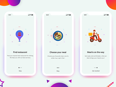 Daily UI #002 (Onboarding screen) android daily ui icon illustration ios material design mobile onboarding restaurant app shapes ui ux walkthrough