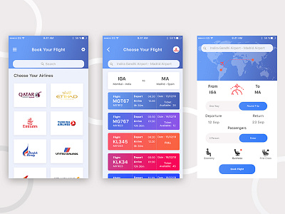 Daily UI #024 (Book Your Flight) android blue car flight fly app gradient ios travel ui ux