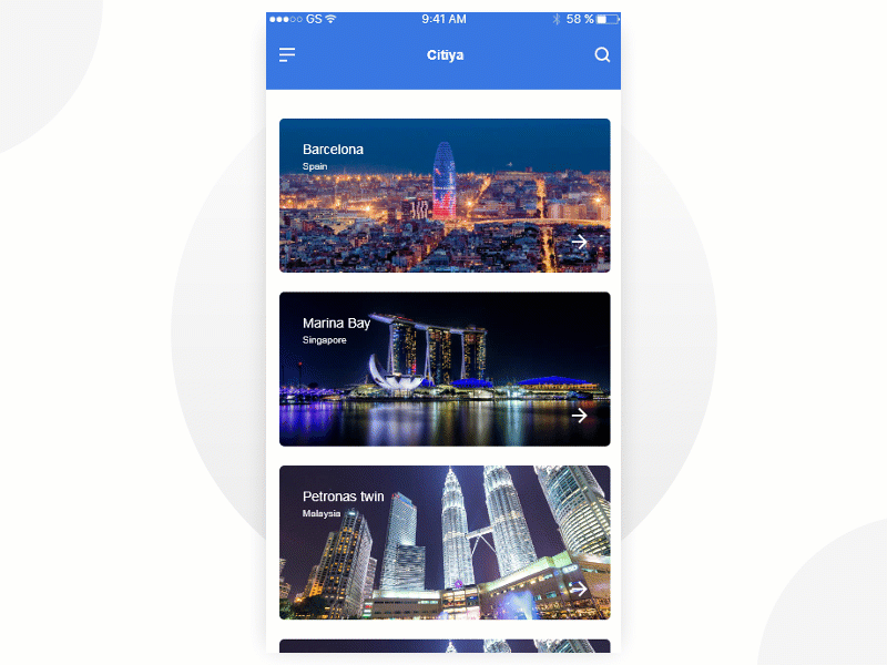 Daily UI #026 (Citiya App Concept) android blue city daily ui flight gradient ios material travel ui ux