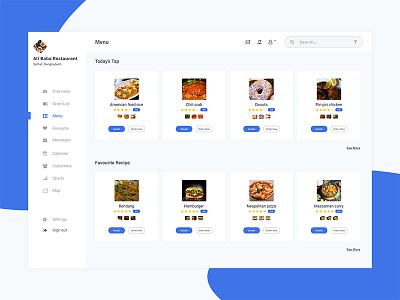 Restaurant Dashboard blue bright charts dashboard desktop fluent food meal statistics ux white