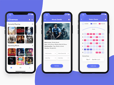 Movie Tickets Booking app booking cinema design ios mobile movie seat select ticket ui ux