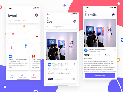 Event App Exploration calendar cards chart dribbble event graph ios maps meetup people picker