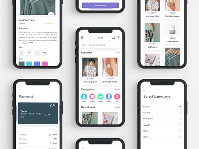 Ecommerce UI Kit android app app animation checkout pay card clean creative daily ui design e commerce app ecommerce e commerce fashion app illustration ios material navigation bar scout typography ui ux vector