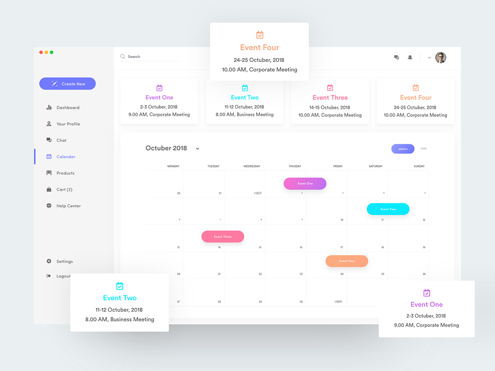 Dashboard Interface (Calendar) by Majedul Islam Khan for DCU on Dribbble