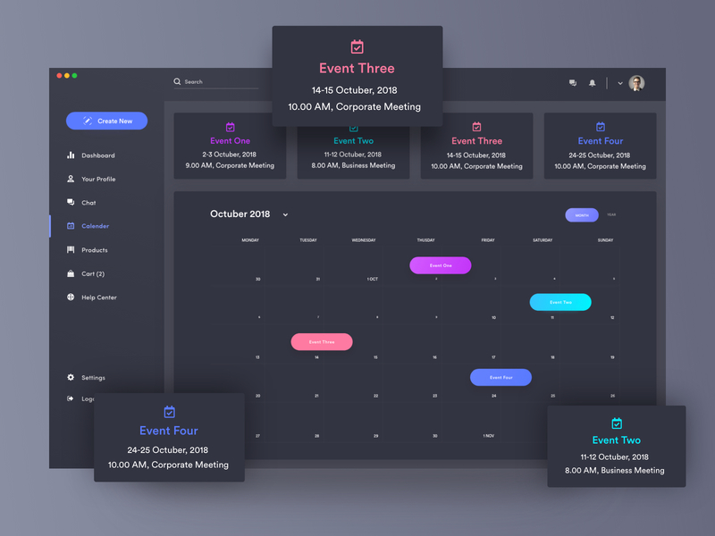 Dashboard Dark Interface (Calendar) app application bank chart cryptocurrency dashboard design dribbble dribbble popular shot finance financial gauge graph map ios iphone mobile statistics stats charts ui ux