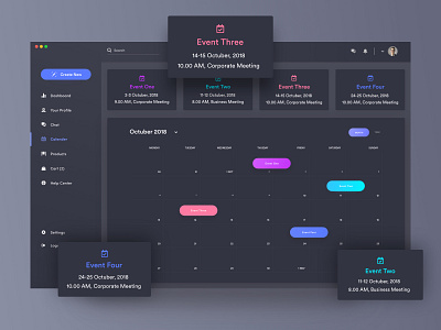 Dashboard Dark Interface (Calendar) app application bank chart cryptocurrency dashboard design dribbble dribbble popular shot finance financial gauge graph map ios iphone mobile statistics stats charts ui ux