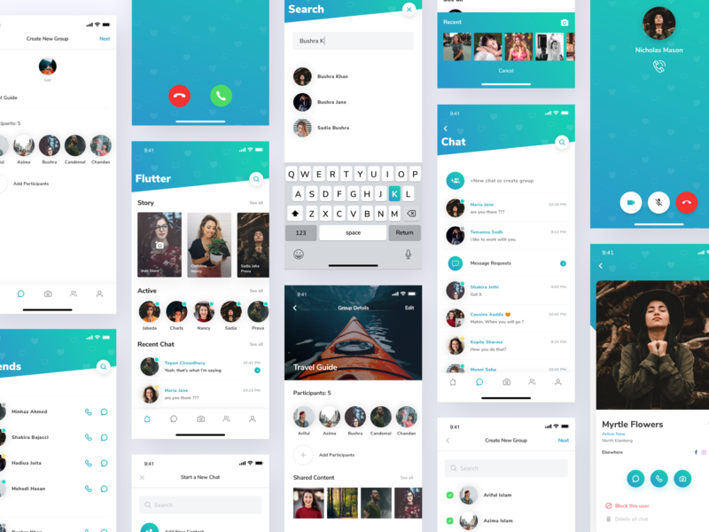 Flutter Messaging App UI Kit android app application chat app clean dashboard gradient illustration ios iphone message app messaging app minimal mobile mobile app design motion social app statistics ui web