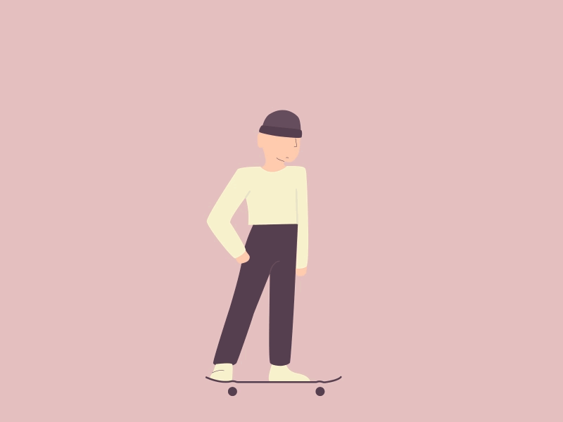 Sk8erBoi 2d after effects animation character animation faux 3d kickflip minimalist motion graphics perspective pink skater