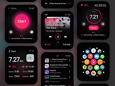 Run With Your Favorite Music apple watch application concept fitness bracelet interface ios mobile design mobile interface run ui ux