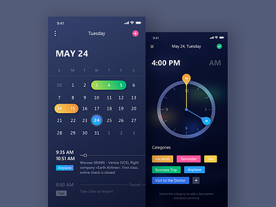 Your Personal Assistant calendar clock dark dark interface fireart fireart studio ios iphone x picker ui
