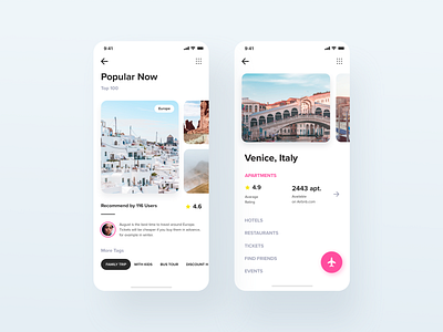 Summer Inspiration app application blue design europe galery inspiration ios iphone xs italy light ui mobile pink rating summer travel app traveling ui design venice white space