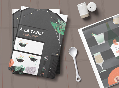 À la table, book illustration book dish drink fish food illustration modern restaurant