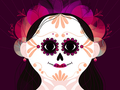 Day of the Dead colorful dark day of the dead digital art face art halloween illustration make up spooky
