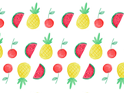 Summer fruits motif chery fruits green pineaple summer tsikol watercolor watermelon