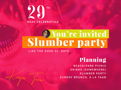 29th bday celebration birthday party brand celebration design invitation slumber party