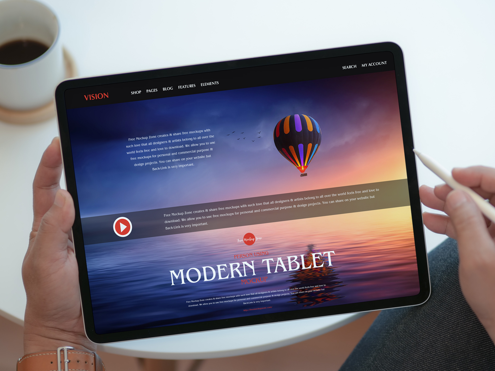 Download Free Person Using Modern Tablet Mockup By Free Mockup Zone On Dribbble