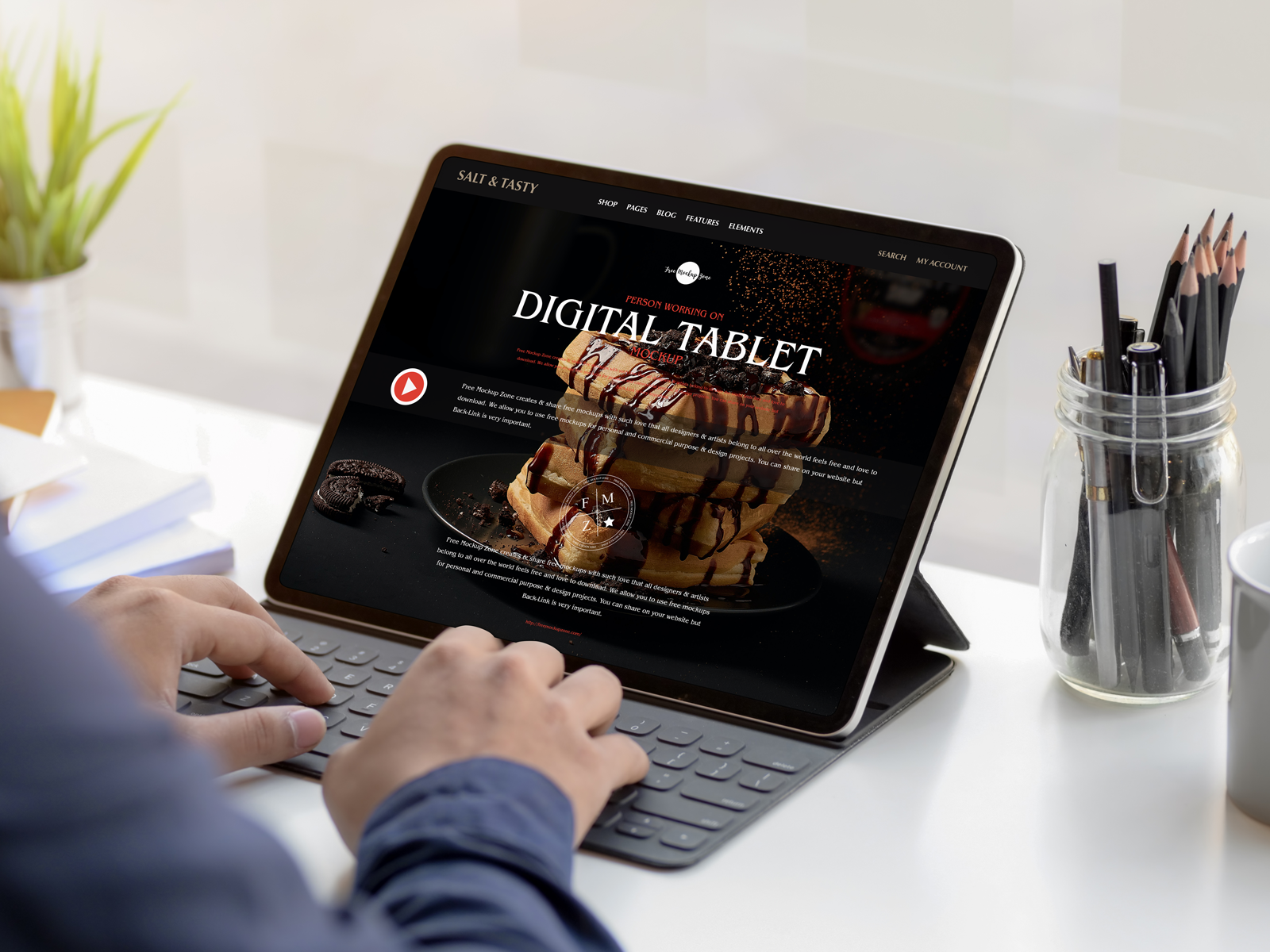 Download Free Person Working On Digital Tablet Mockup By Free Mockup Zone On Dribbble