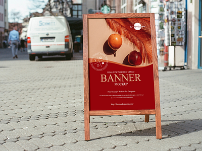 Free Wooden Stand Banner Mockup frame mockup