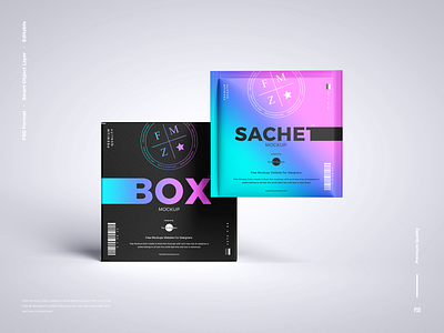 Free Sachet With Box Mockup