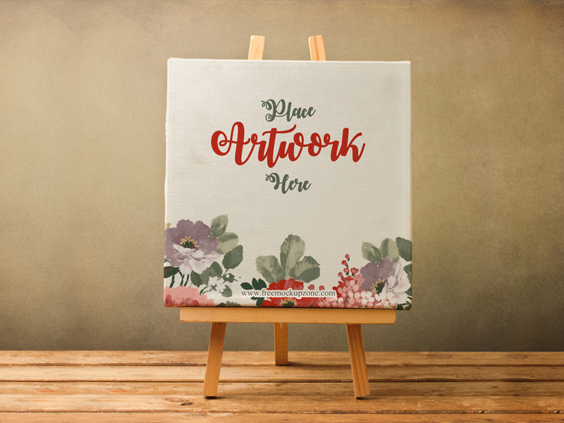 Download Free Canvas on Wooden Stand Mockup by Free Mockup Zone on Dribbble