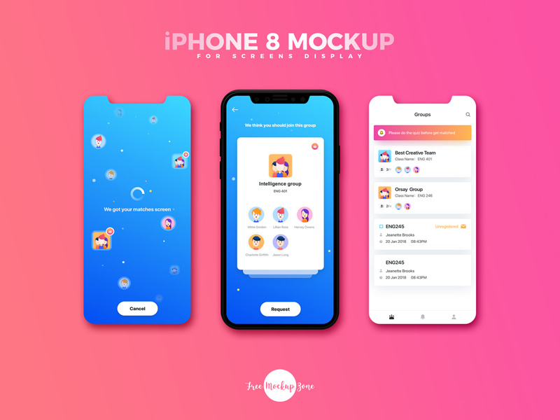 Download Free iPhone 8 Mockup For Screens Display by Free Mockup ... PSD Mockup Templates