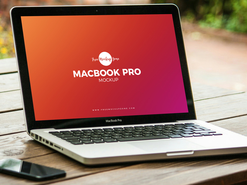 Download Free MacBook Pro on Outside Table Mockup PSD by Free ...