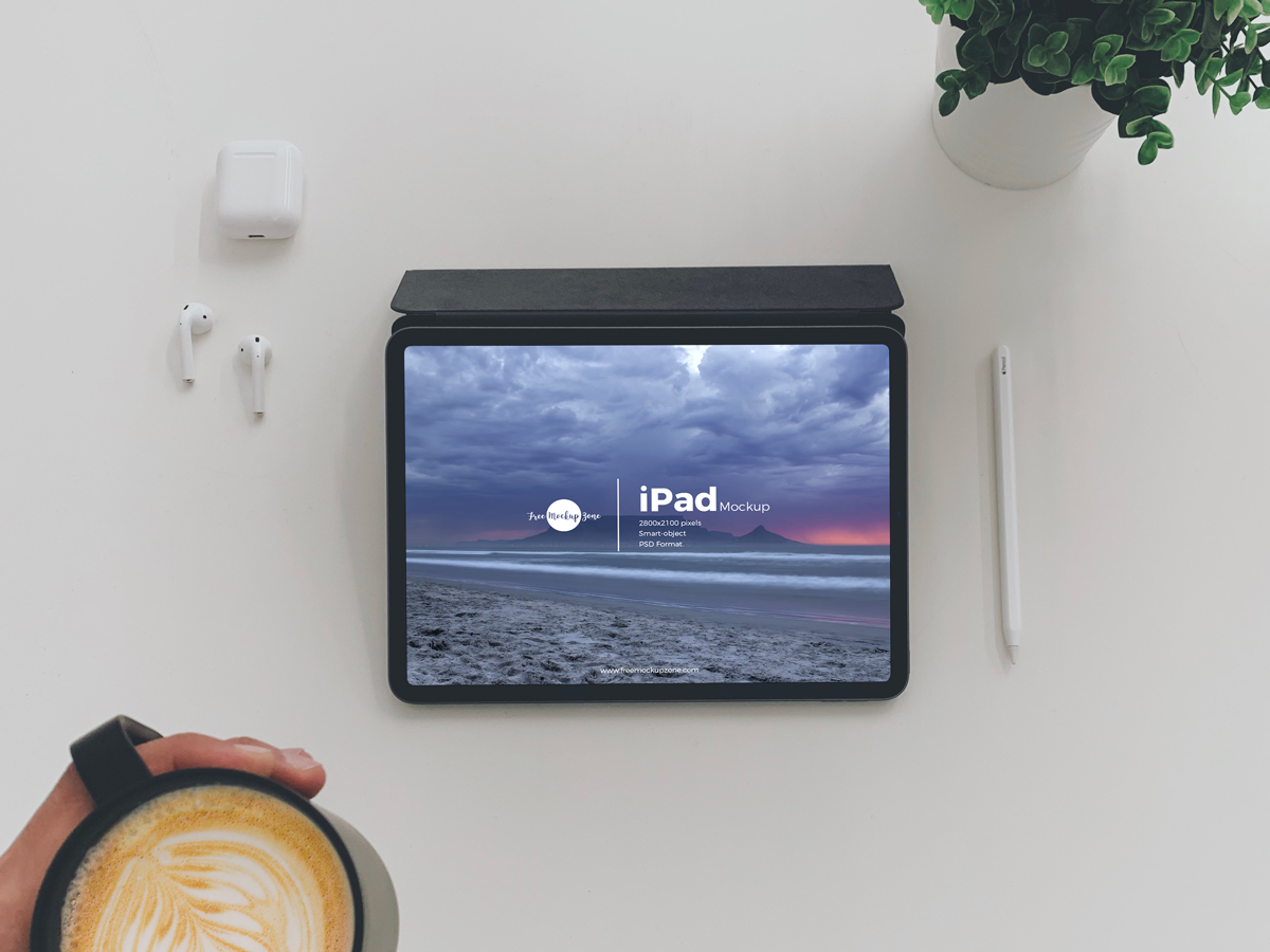 Download Free Top View Coffee With iPad Mockup by Free Mockup Zone ...