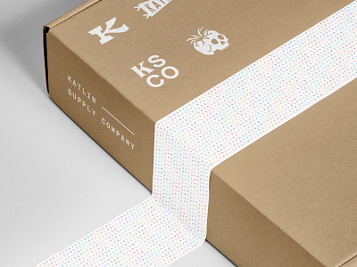KSCO Packaging box brand branding co company design infinite katlin letters logo package packaging pattern rainbow stamp supply tape triangle type typography