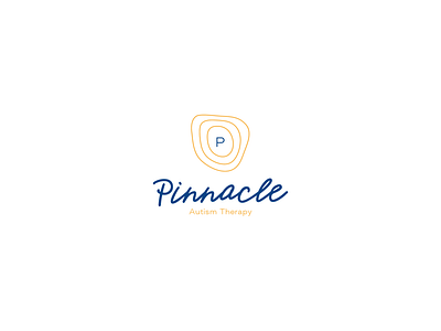 Pinnacle Autism Therapy autism badge blue brand branding branding design center for graphic handwriting handwritten logo logotype pinnacle script therapy topographic yellow