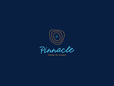 Pinnacle Center for Autism autism badge blue brand branding center design for graphic handwriting handwritten logo logomark logotype pinnacle script therapy topographic typography yellow