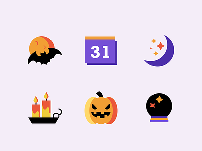 Halloween Icons 🍁✨ art candle colors dribbbleweeklywarmup halloween halloween party icon icons illustraion pumpkin scary vector