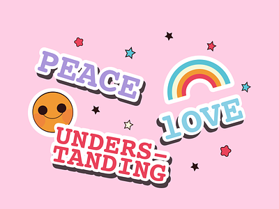 Peace, Love & Understanding 👼 artwork badge colors design happiness illustration illustration art life love peace rainbow stars sticker design stickers understanding vector illustration