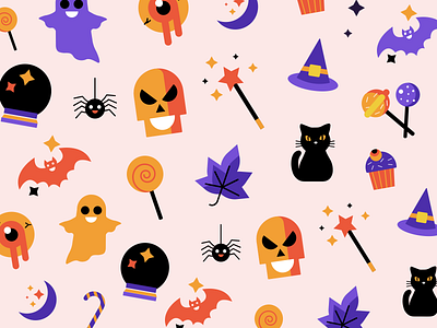 Halloween Pattern 🍭✨ artwork colors ghost halloween halloween bash halloween design halloween party illustration illustration art pattern design spooky treats trick or treat vector illustration